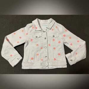 Adorable Girl’s Hand Painted Flowers on White Jean Jacket